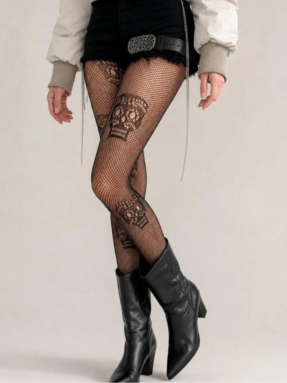 Black Skull Fishnet Tights - Women Accessories